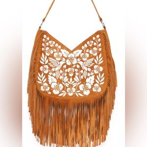 Boho Suede Fringe EmbroideredShoulder Bag by Jodi Lee (Australian Bag designer)